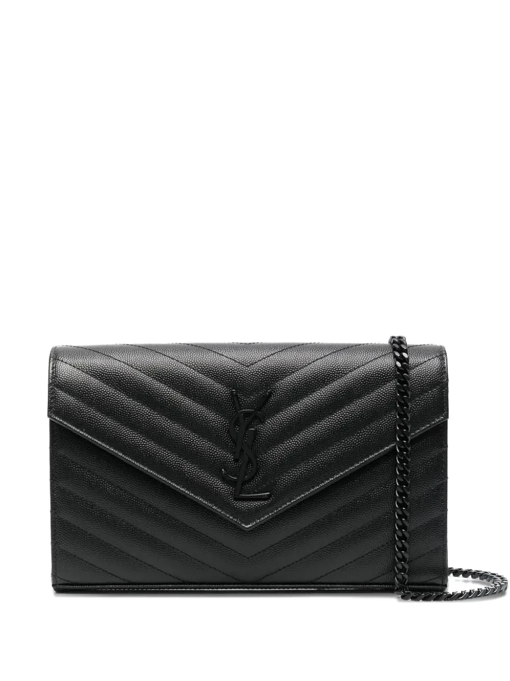 Saint Laurent Envelope Medium Quilted Grain de Poudre Black Leather