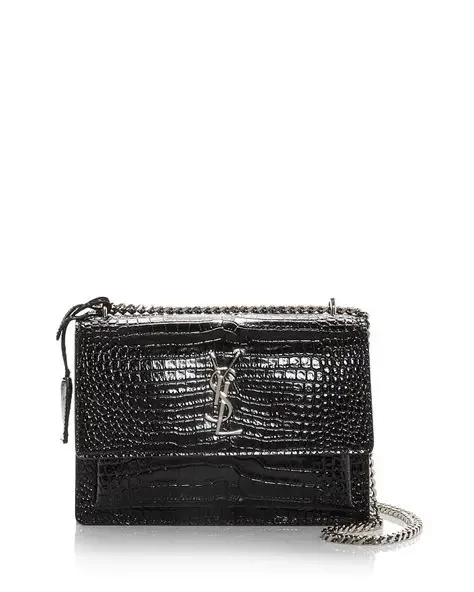 Saint Laurent Embossed crocodile sunset leather black crossbody bag