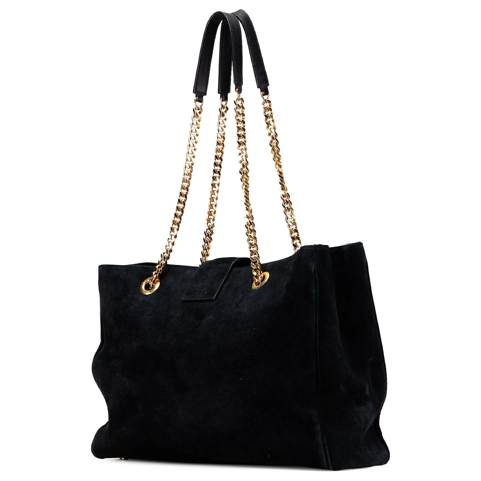 Saint Laurent Cassandre Suede Tote Bag Black