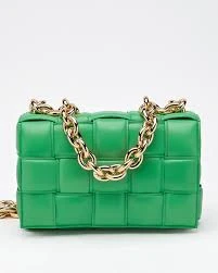 Bottega Veneta Chain Cassette Bag in Teal Padded Intrecciato Leather Green