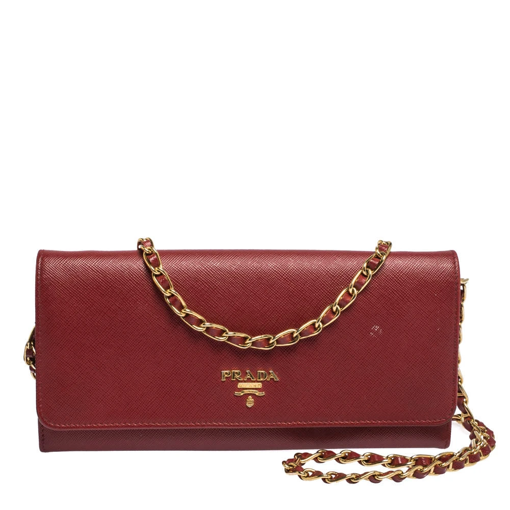 Prada Saffiano Leather Wallet on Chain Red