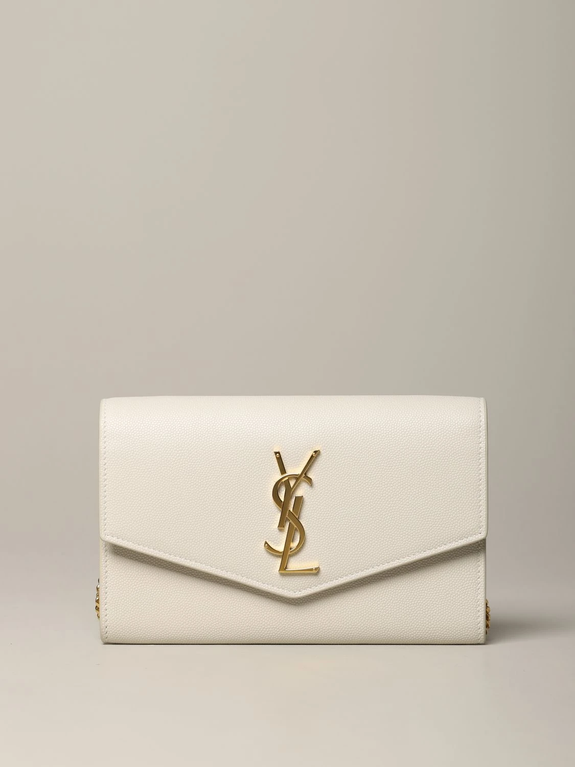 Saint Laurent Grain De Poudre Monogram Uptown Chain Wallet  White
