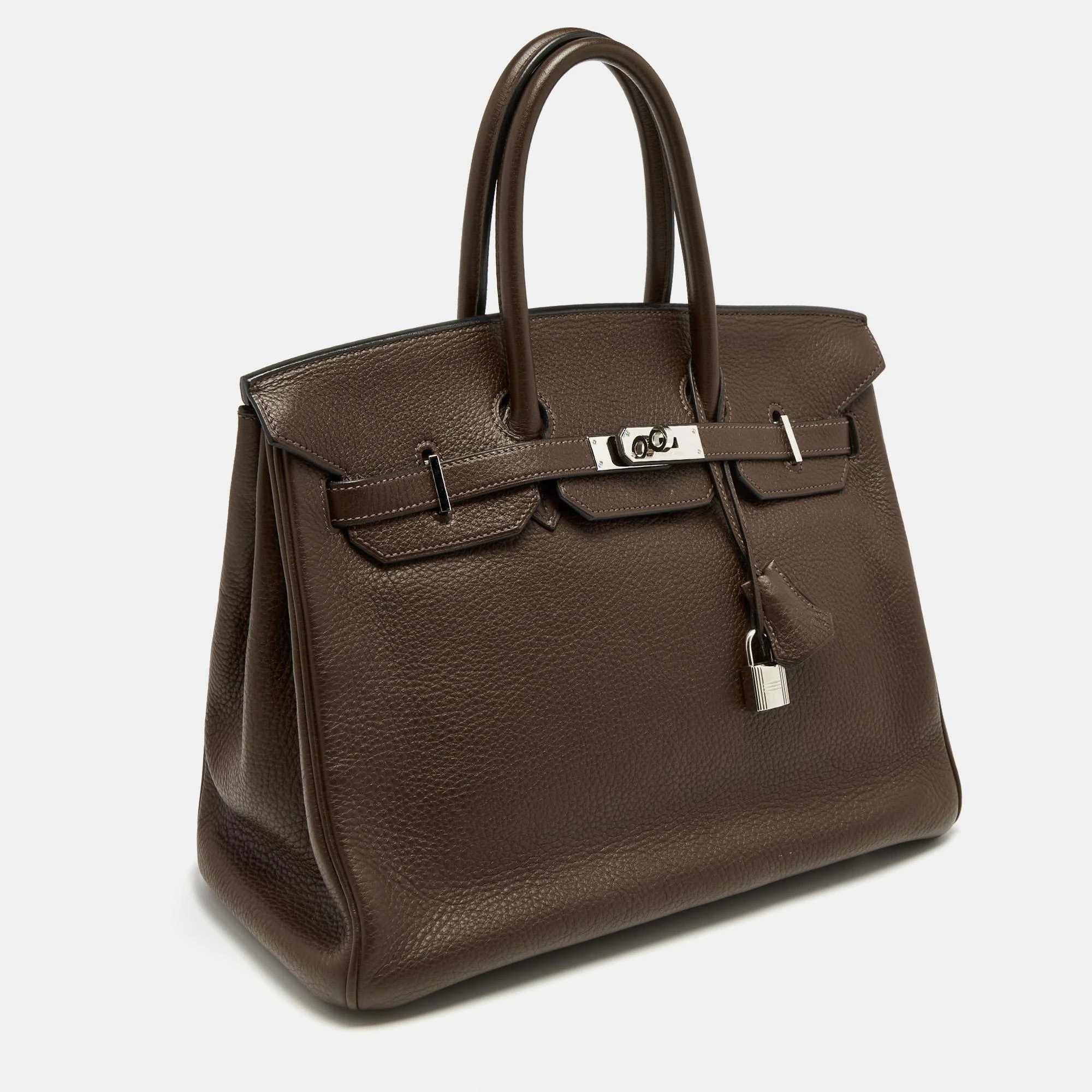 Hermes 2013 (Stamp Q) Size 35 Chocolat Color Clemence Leather Palladium Hardware Birkin