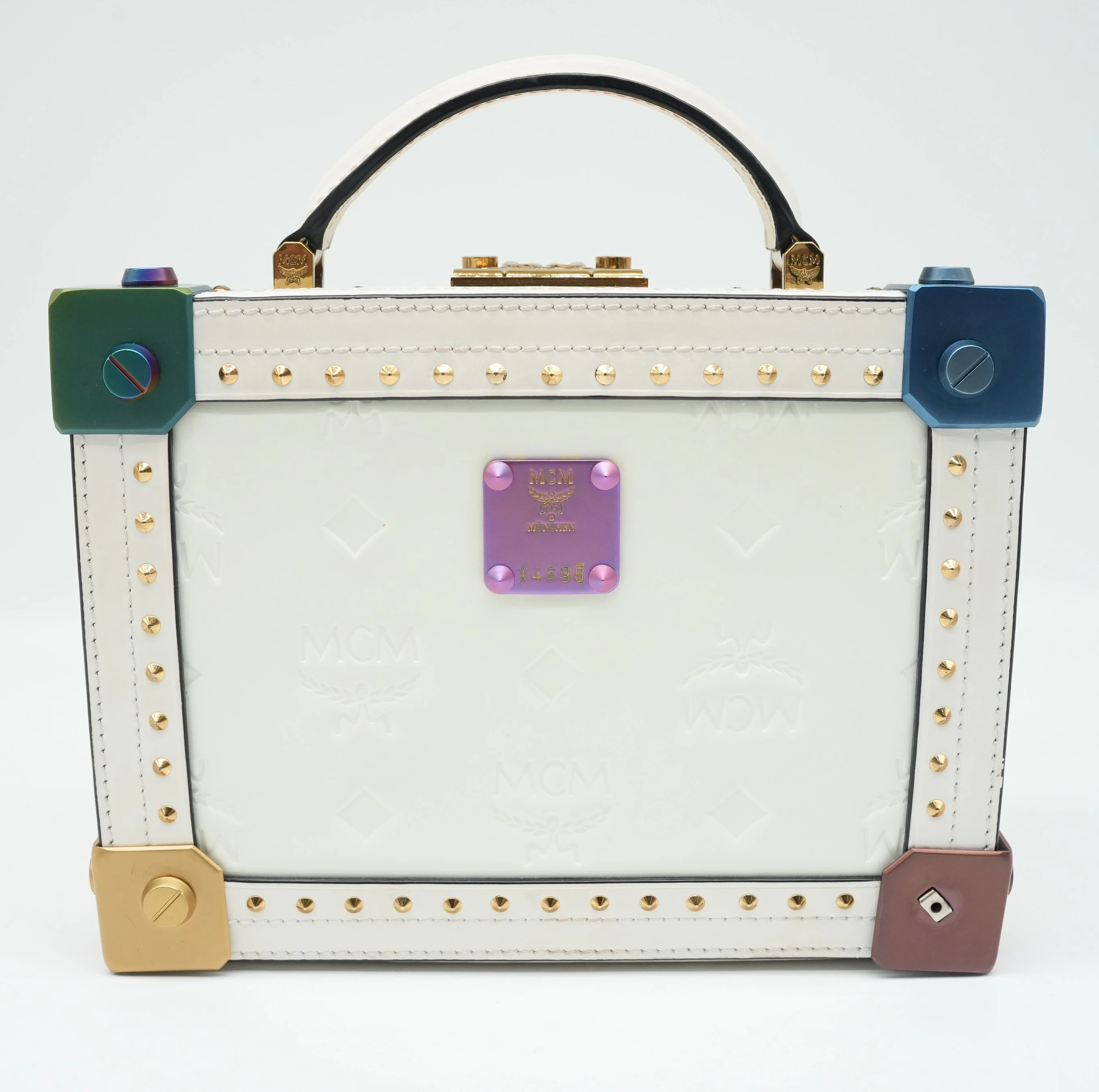 MCM Berlin Box Bag White Visetos Canvas Multicolored corners