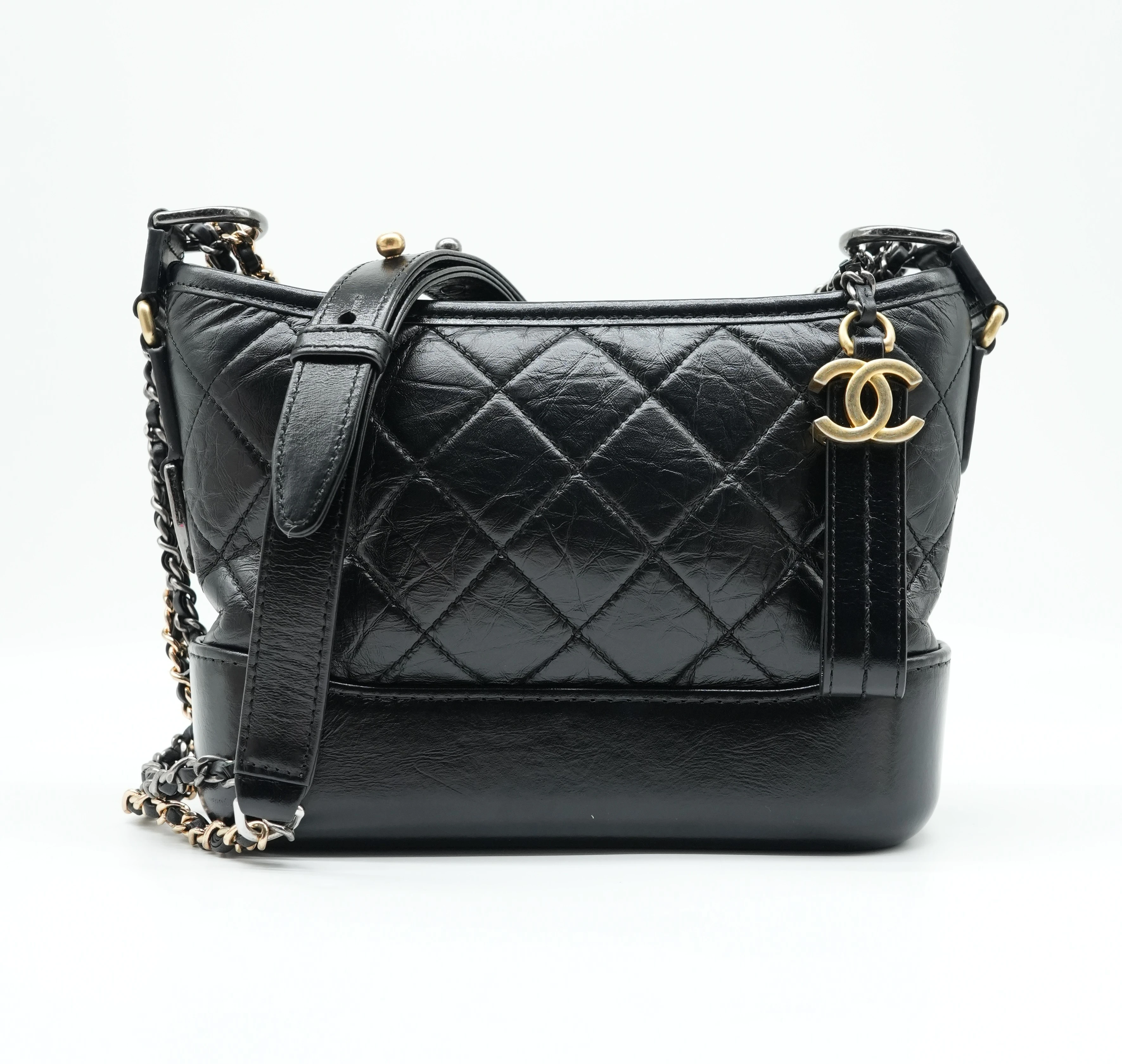Chanel Aged Calfskin Quilted Small Gabrielle Hobo Black