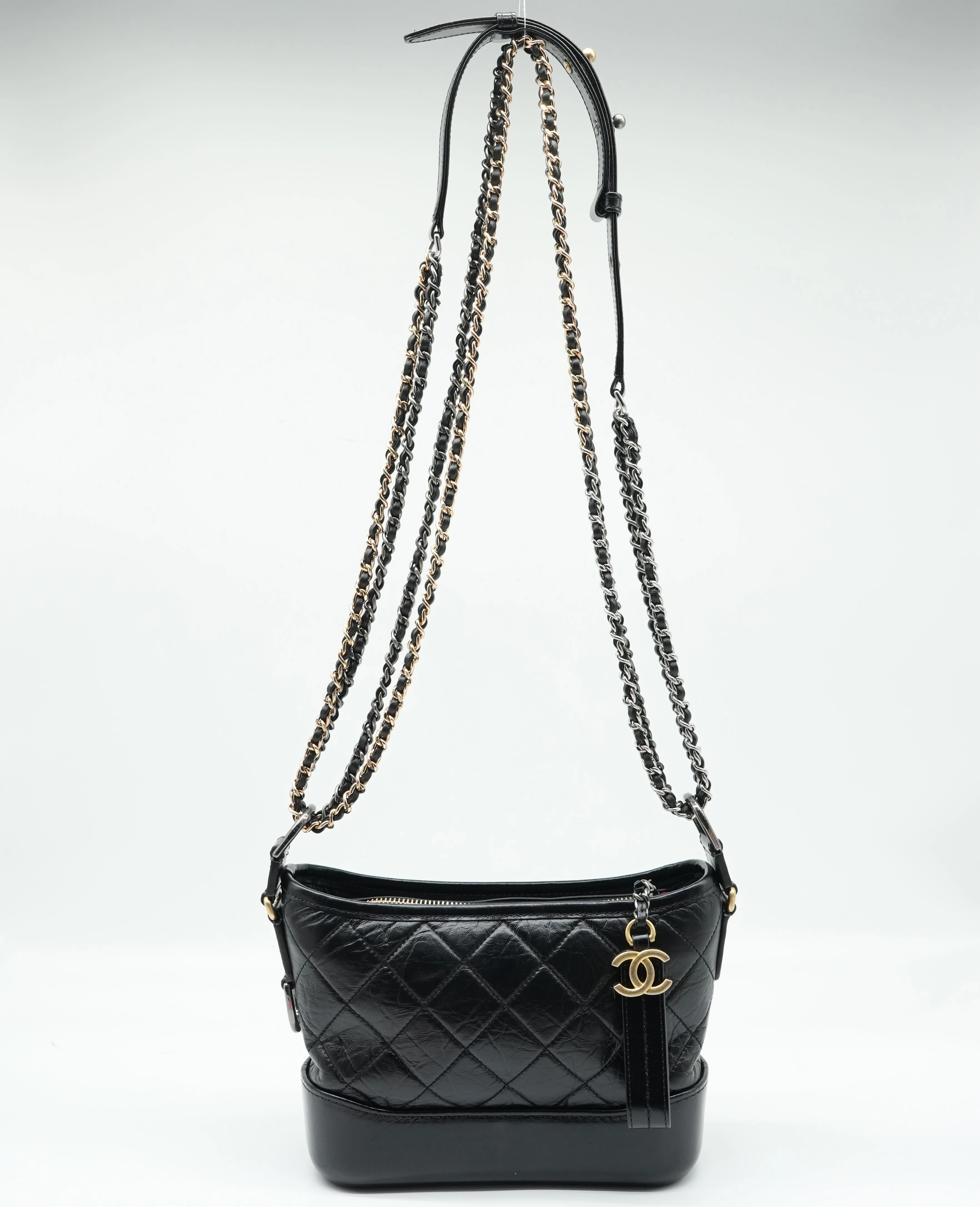 Chanel Aged Calfskin Quilted Small Gabrielle Hobo Black
