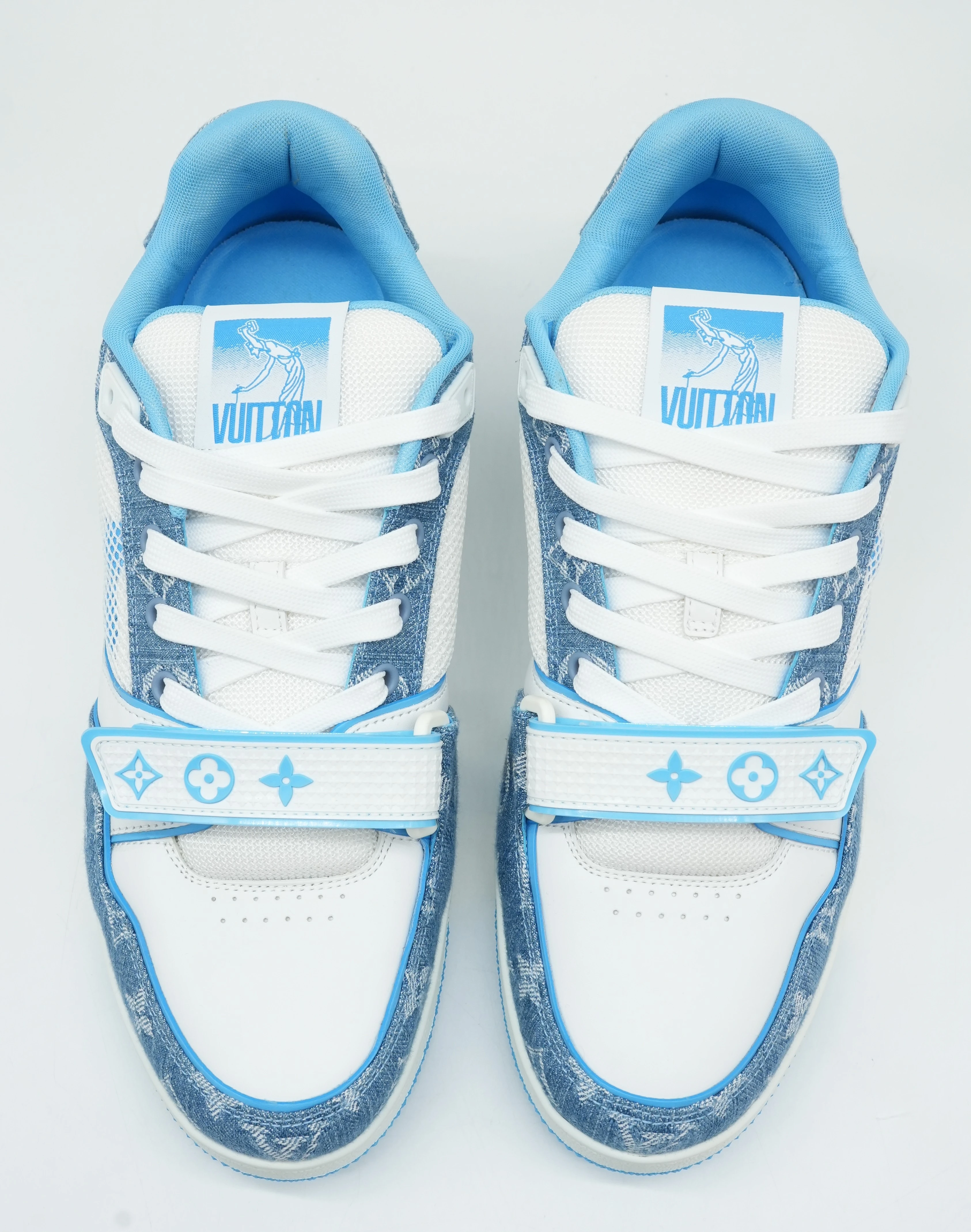Louis Vuitton LV Trainer Low Velcro Strap - Light Blue Monogram Denim Size:9