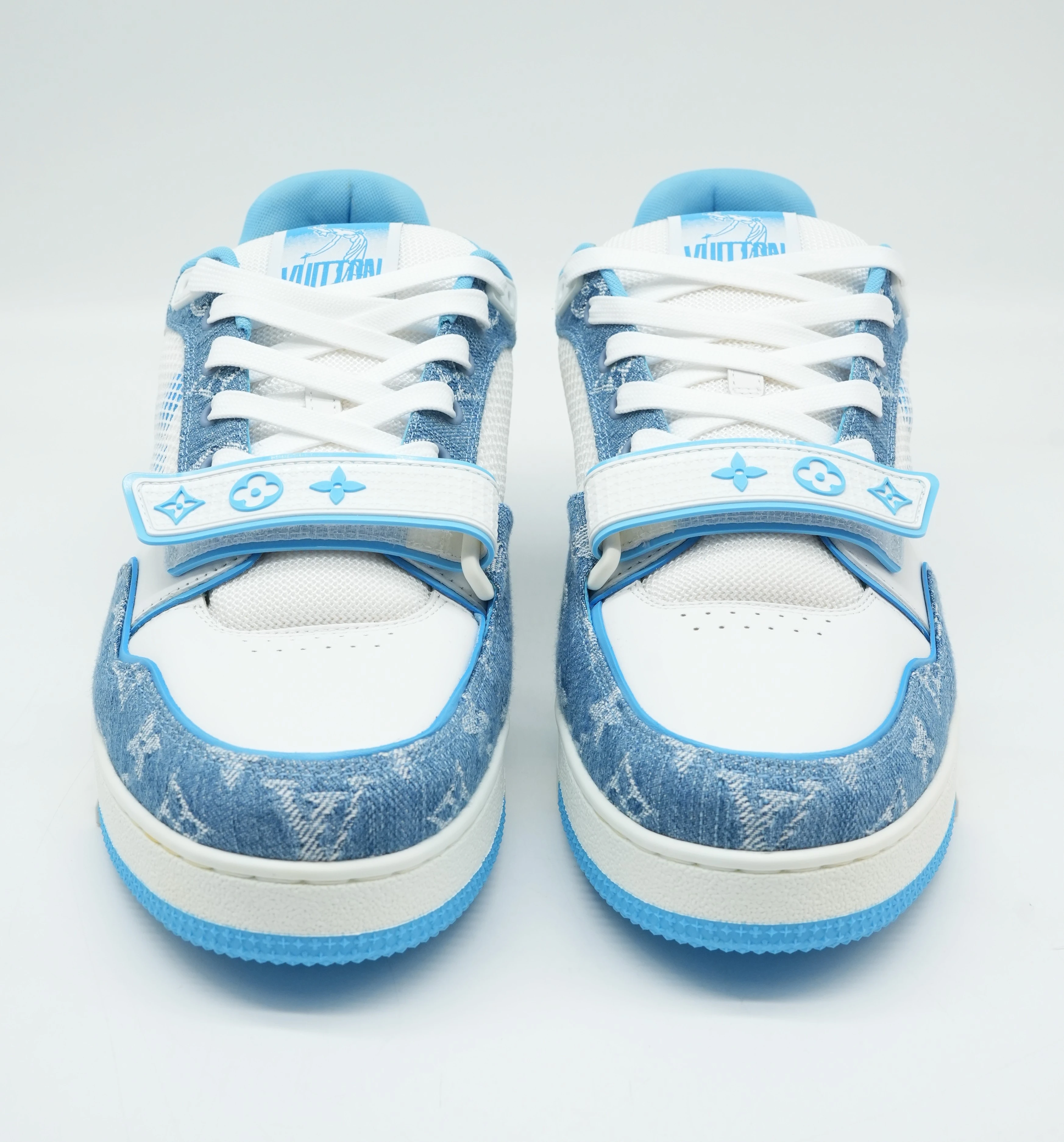 Louis Vuitton LV Trainer Low Velcro Strap - Light Blue Monogram Denim Size:9