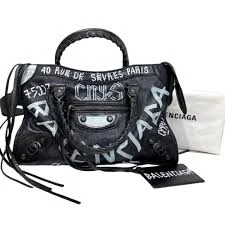 Balenciaga Black Graffiti Small City Bag