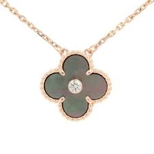 Van Cleef & Arpels Vintage Alhambra Necklace Grey Shell stone with 1p diamond YG JD 610535