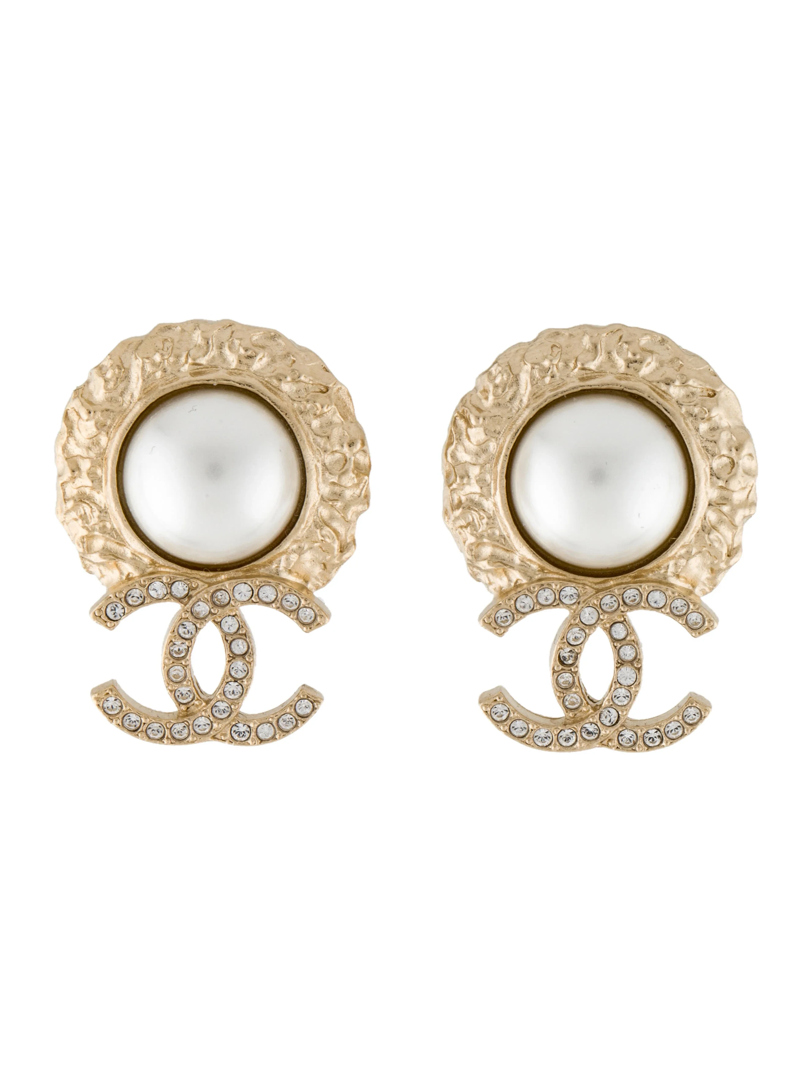 Chanel CC Faux-Pearl Gold Plated Earring
