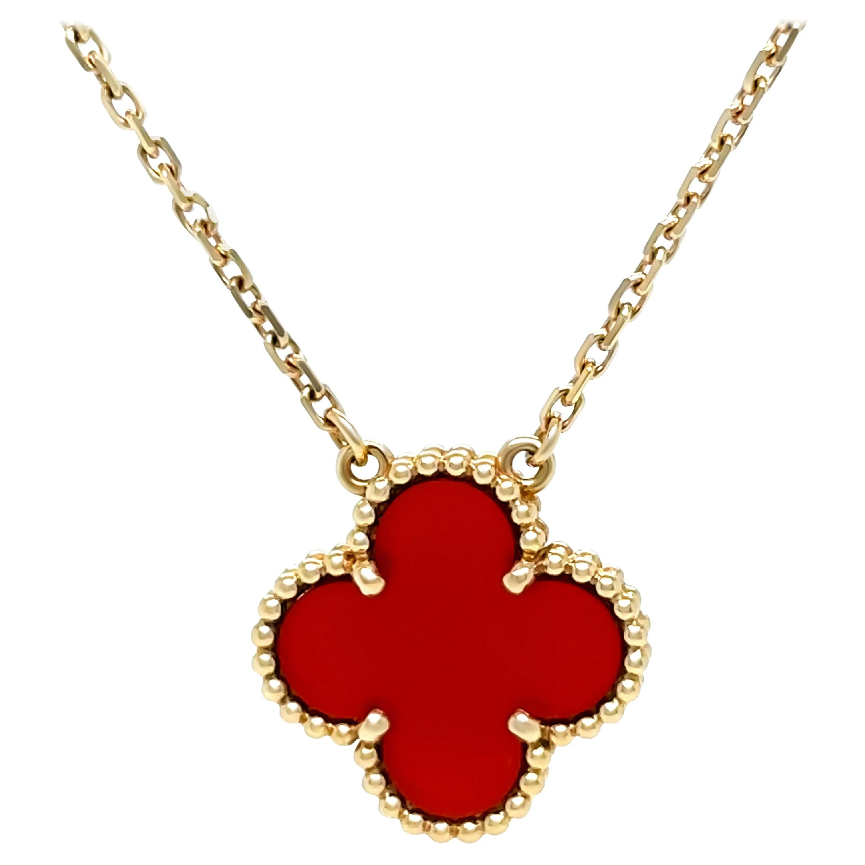 Van Cleef & Arpels Vintage Alhambra Carnelian 18K YG Gold Necklece
