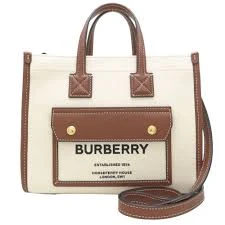Burberry Medium Two-Tone Canvas Leather freya Tote Bag Natural Tan