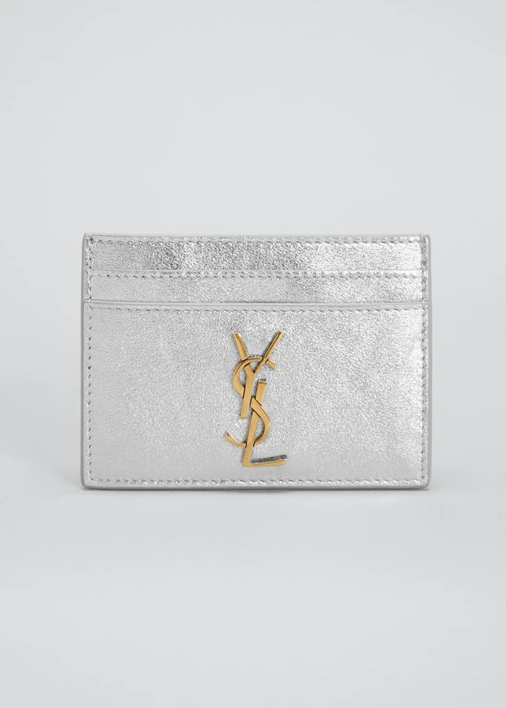 saint lauren metalic gold calfskin leather cassandre card holder