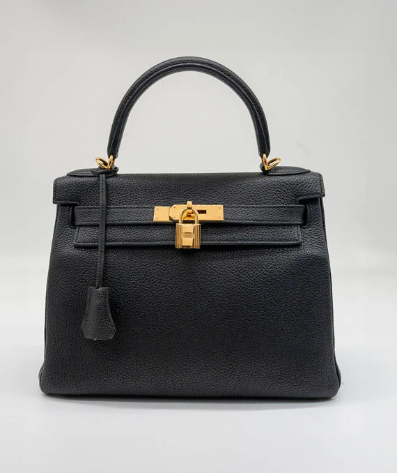 Hermes Kelly 28 Stamp D 2019 Black Togo Leather Bag with Gold Hardware