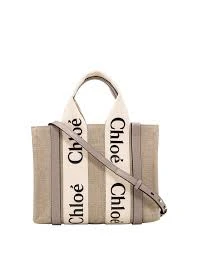 Chloe Woody Mini Tote Bag In Linen Canvas