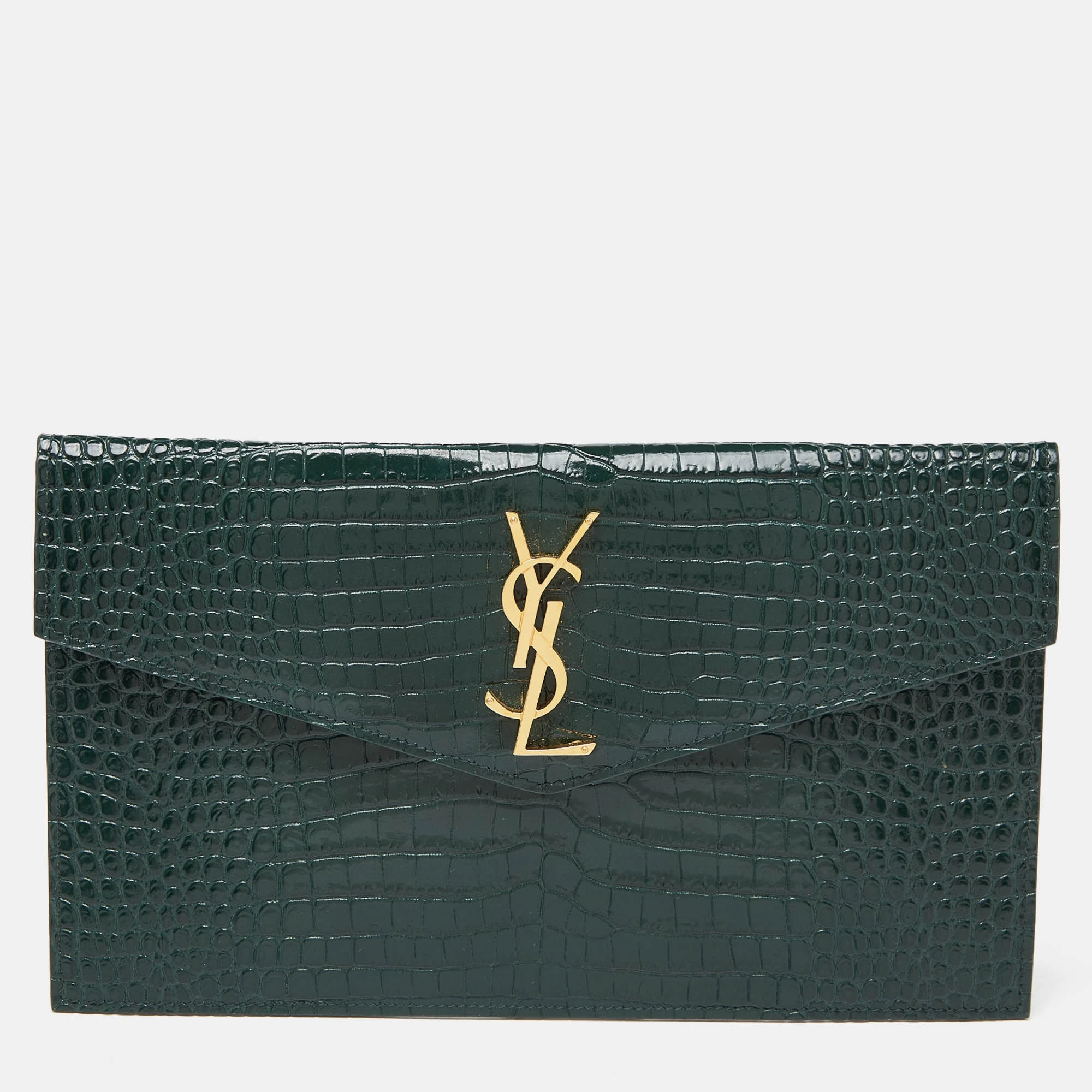Saint Laurent Uptown Monogram Pouch Corodile-Embossed