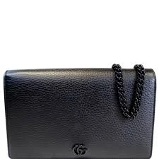 Gucci GG Marmont Cahin Wallet Black Leather