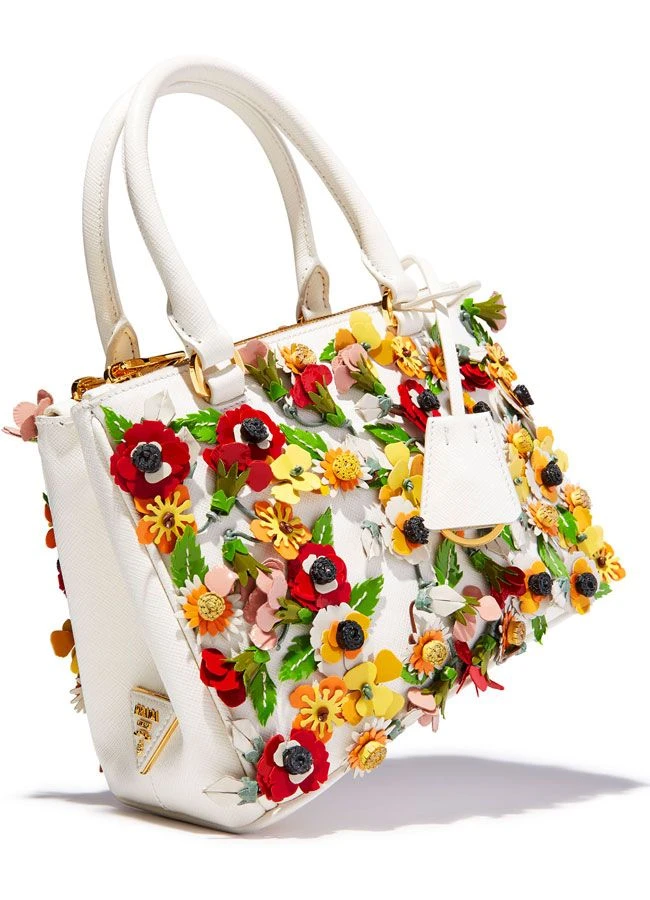 Prada White Saffiano leather Prada Garden Galleria tote with gold-tone hardware, and multicolor floral