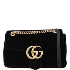 Gucci GG Velvet Marmont Chain Wallet Black Medium