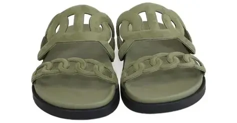 Hermes Extra Sandal  Suede Green Rubber Sole DB Size 40