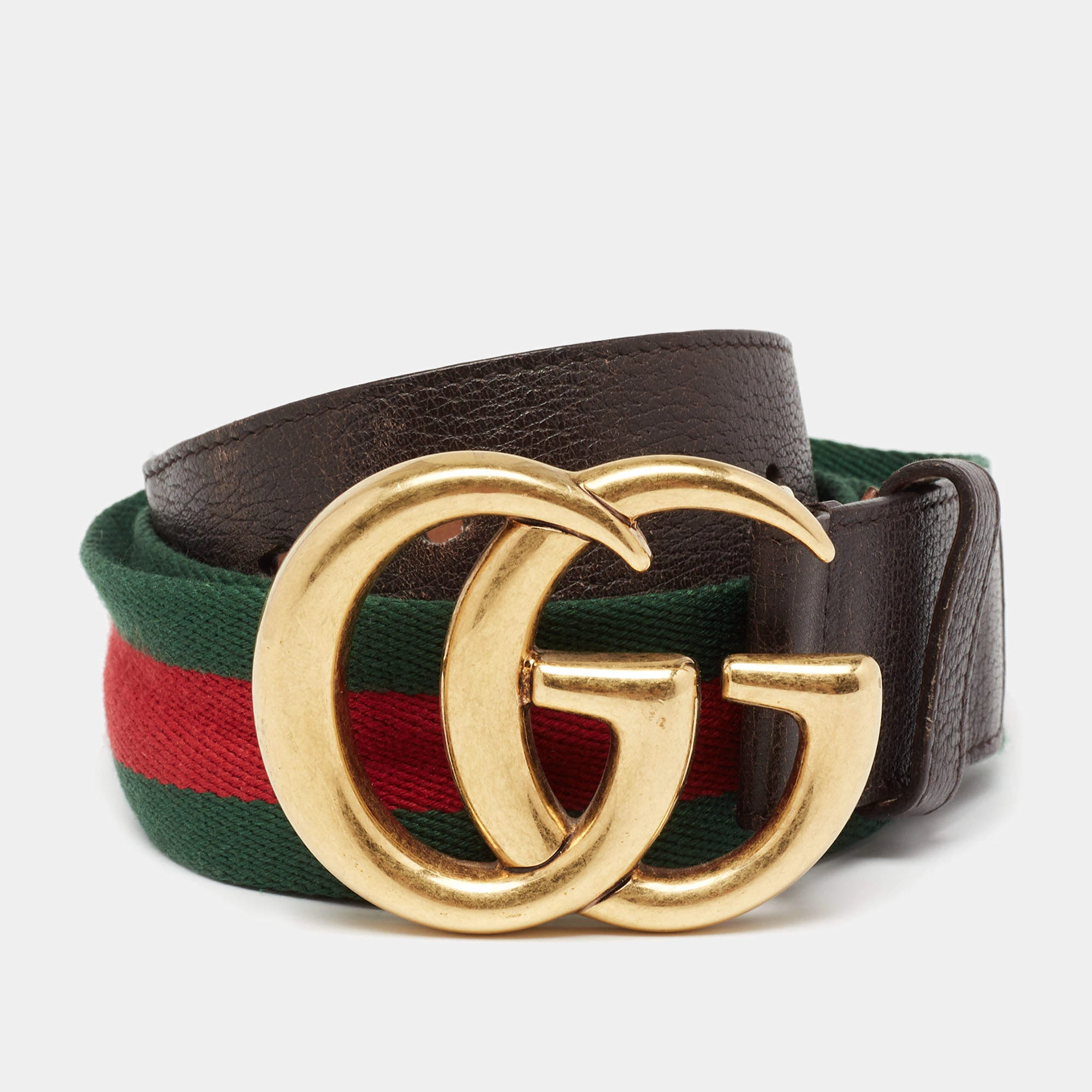 Gucci Signature Green Red Web Strap Gold Tone GG Belt