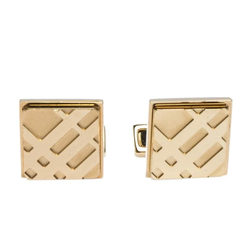 Burberry Check Engraved Gold Tone Sqaure Cufflinks