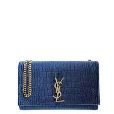 Saint Laurent Kate Clutch Chain Croc-Embossed Leather Blue Bag DB