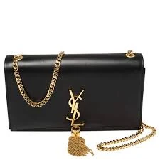 YSL Black Leather Kate Small Tassel Wallet Chain Bag