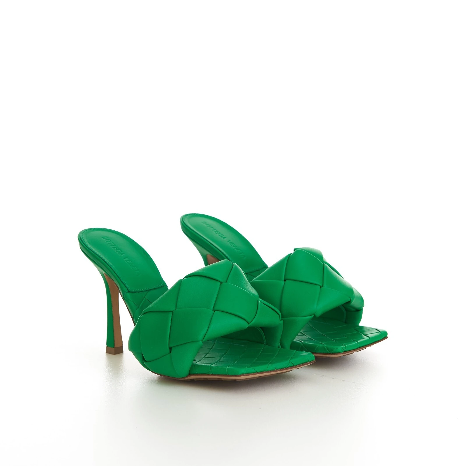 Bottega Veneta Lido Slide Sandals Green Leasquare Toe Size 37