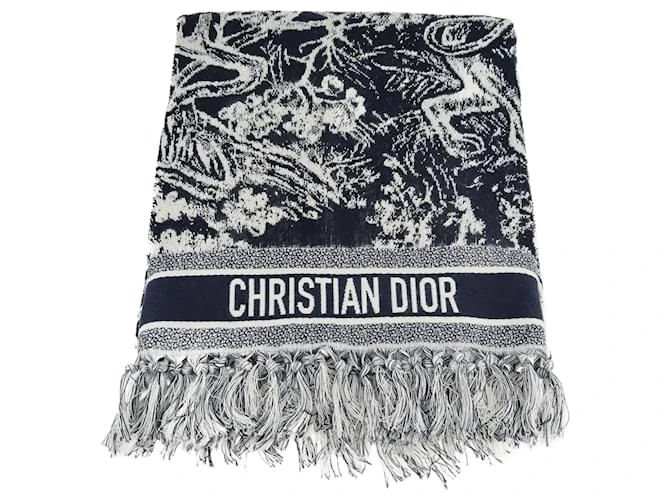 Christian Dior Toile de Jouy Print Scarf White & Black Cashmere Wool