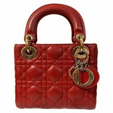 Christian Dior Red Color Small Lady Dior Lambskin Leather Satchel Bag