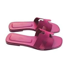 Hermes Oran Sandals Epson Calfskin Rose Grendale  B0/DB Size:39 LEG CE
