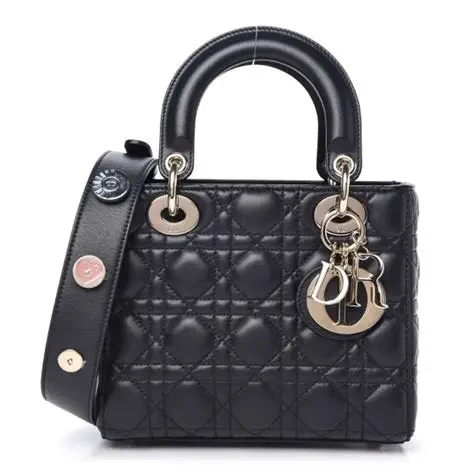 Christian Dior Small Lady Dior Bag in Black Cannage Lambskin Leather Satchel Bag ST