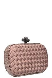 Bottega Veneta Brown Satin And Watersnake Leather Knot Clutch