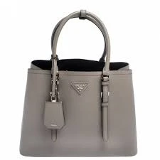 Prada Grey Saffiano Cuir Leather Twin Tote