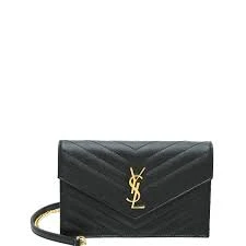 Saint Laurent Black Cassandre Wallet on Chain (WOC) BOX/DB