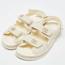 Chanel Cream Tweed Fabric Dad Sandals Size 37 DB