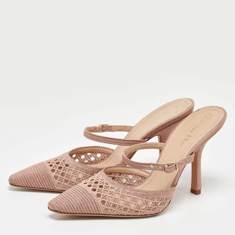 Dior Rose Pink Metallic Mesh Dior Capture Mules Size: 38