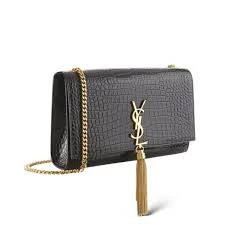 Saint laurent Blac Croc Emblossed Leather kate Tassel Shoulder Bag DB