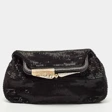 Fendi Black Beaded and lizard Borderline Clutch