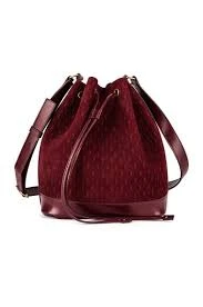Saint Laurent Suede All-Over Monogram Bucket Bag in Burgundy