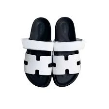 Hermes Chypre Black Rubber White Sandals Size 37 BO/DB