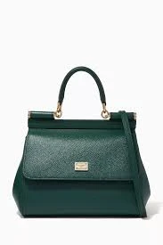 Dolce & Gabbana Medium Sicily Handbag in Green Dauphine Leather DB