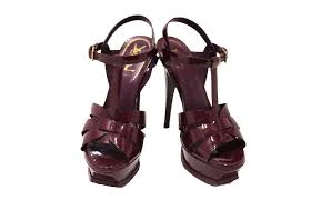 Saint Laurent Burgundy Leather Tribute Platform Sandals BO/DB
