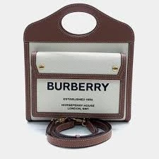 Burberry Mini Pocket Tote Bag in Beige Canvas And Brown Leather DB