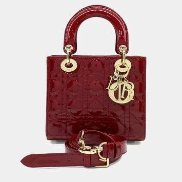 Dior Lady Dior Medium Red Cannage Patent Leather Tote ST