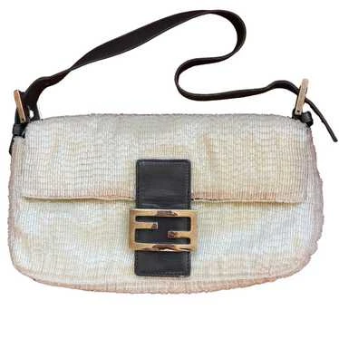 Fendi Baguette Shoulder Bag With Cream and Tan Beaded FF Logo