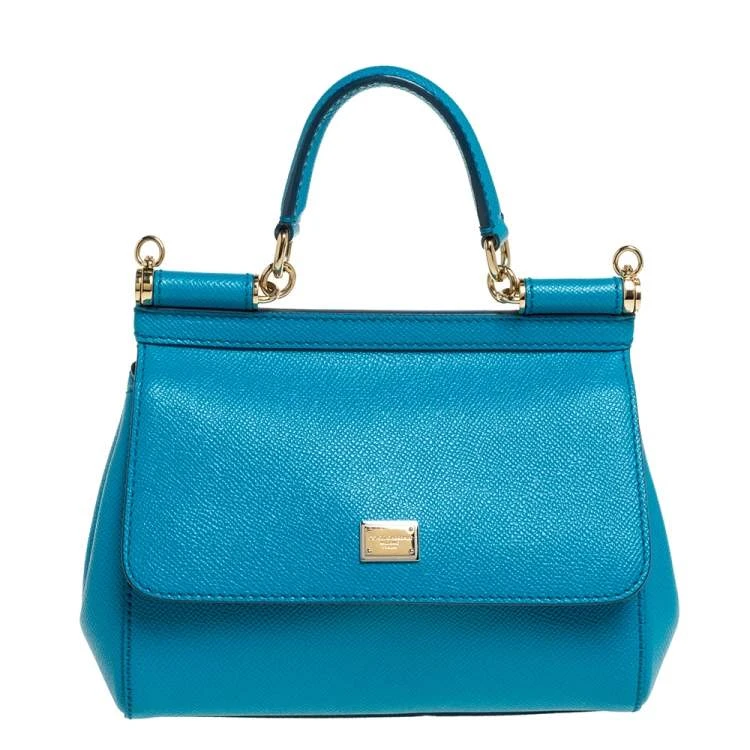 Dolce & Gabbana Sicily bag in Dauphine leather with gold-tone hardware turquoise Mini