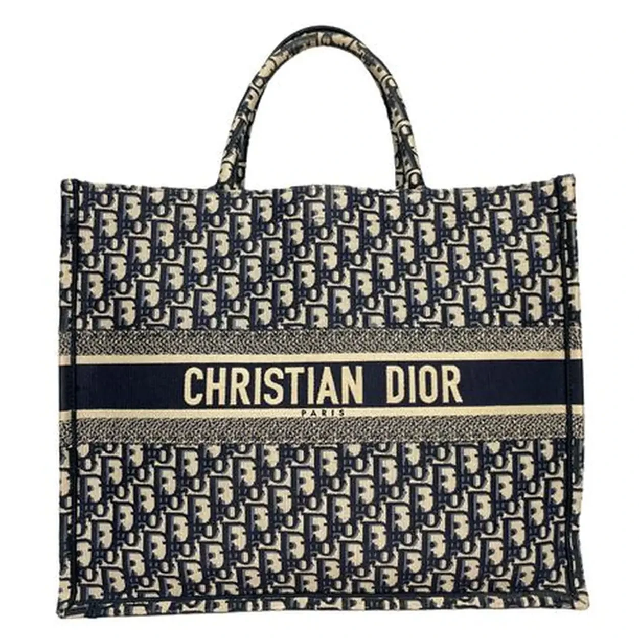 Christian Dior Book Tote in Navy Blue Oblique Embroidery DB